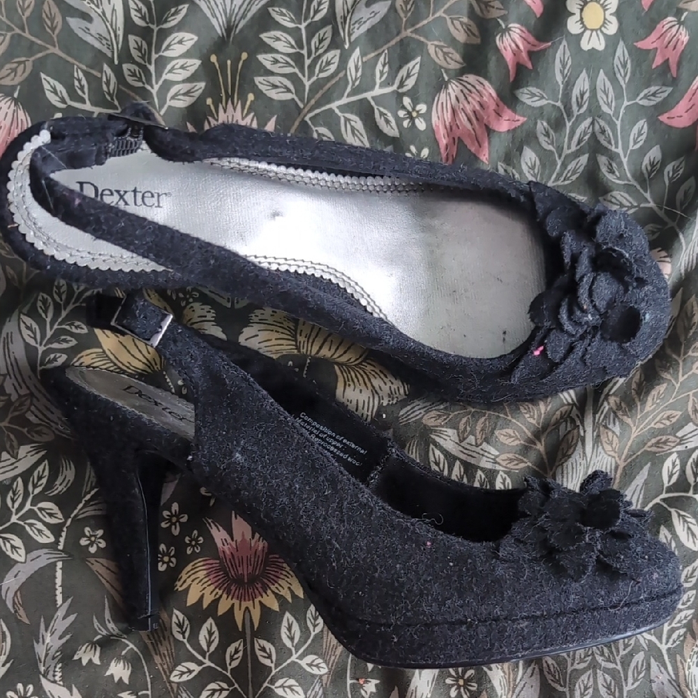 Dexter Midnight Black Floral Slingback Heels